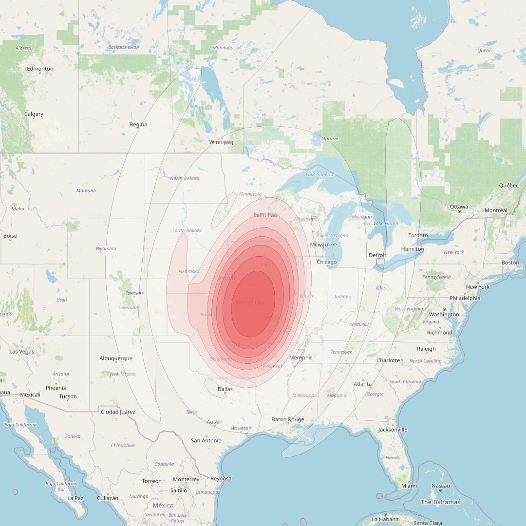Directv 9S at 101° W downlink Ku-band BB07 (Kansas City) Beam coverage map