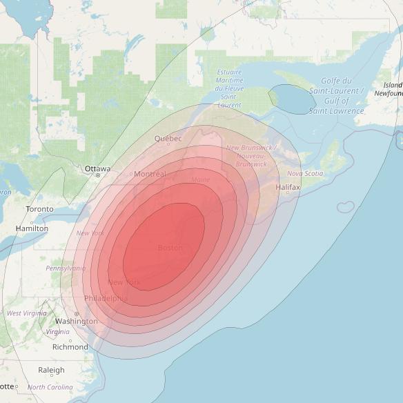 Directv 9S at 101° W downlink Ku-band RB01 (Boston) Beam coverage map