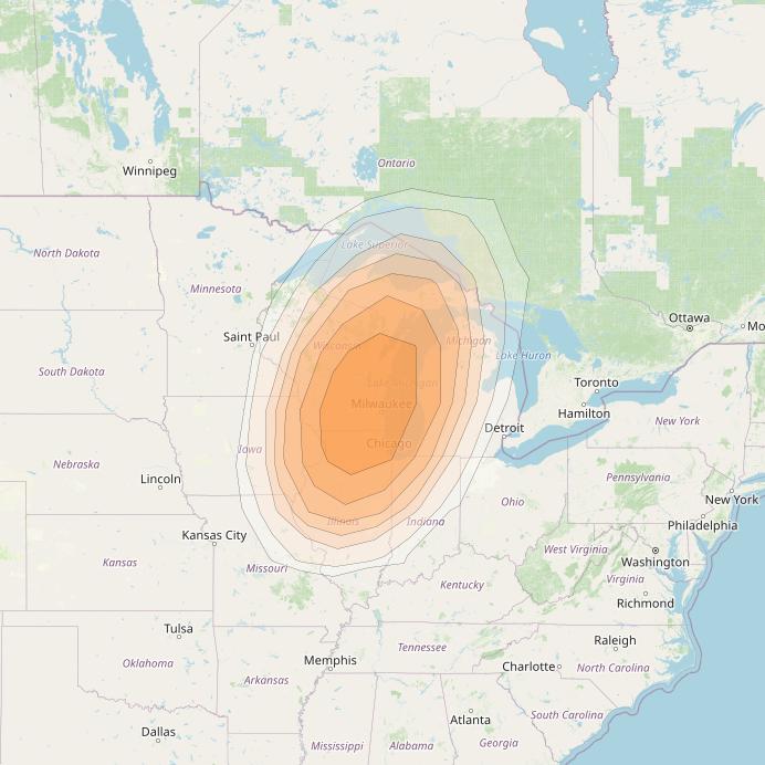 Directv 10 at 103° W downlink Ka-band A3B5 (Milwaukee) Spot beam coverage map
