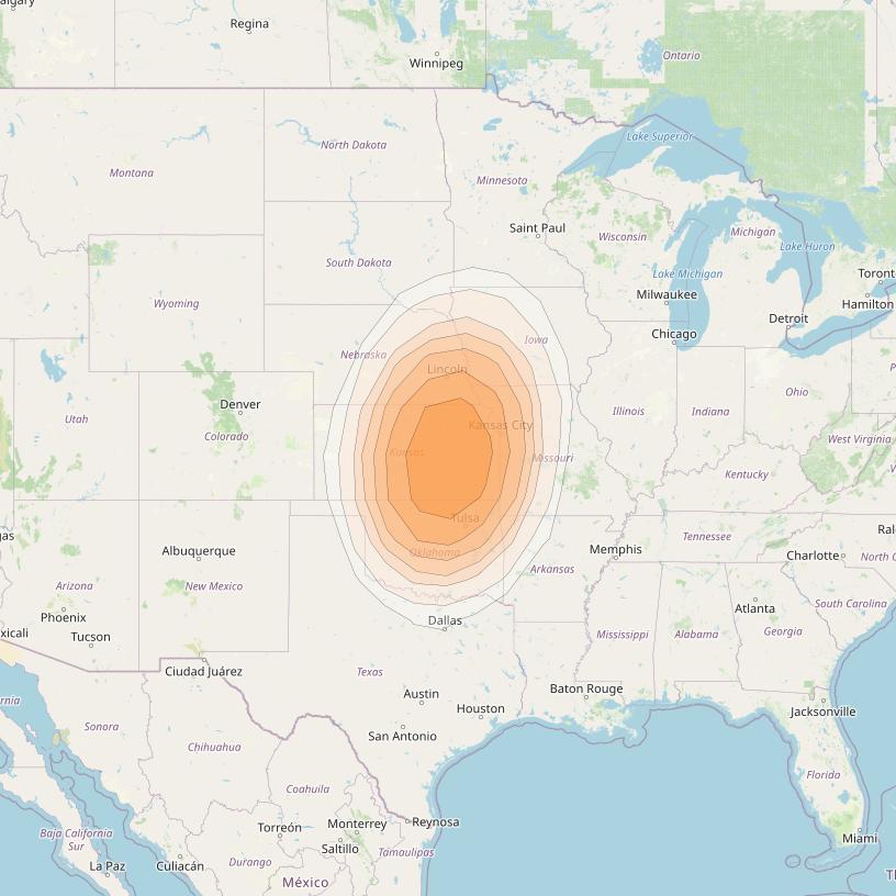 Directv 10 at 103° W downlink Ka-band A3B6 (Kansas City) Spot beam coverage map