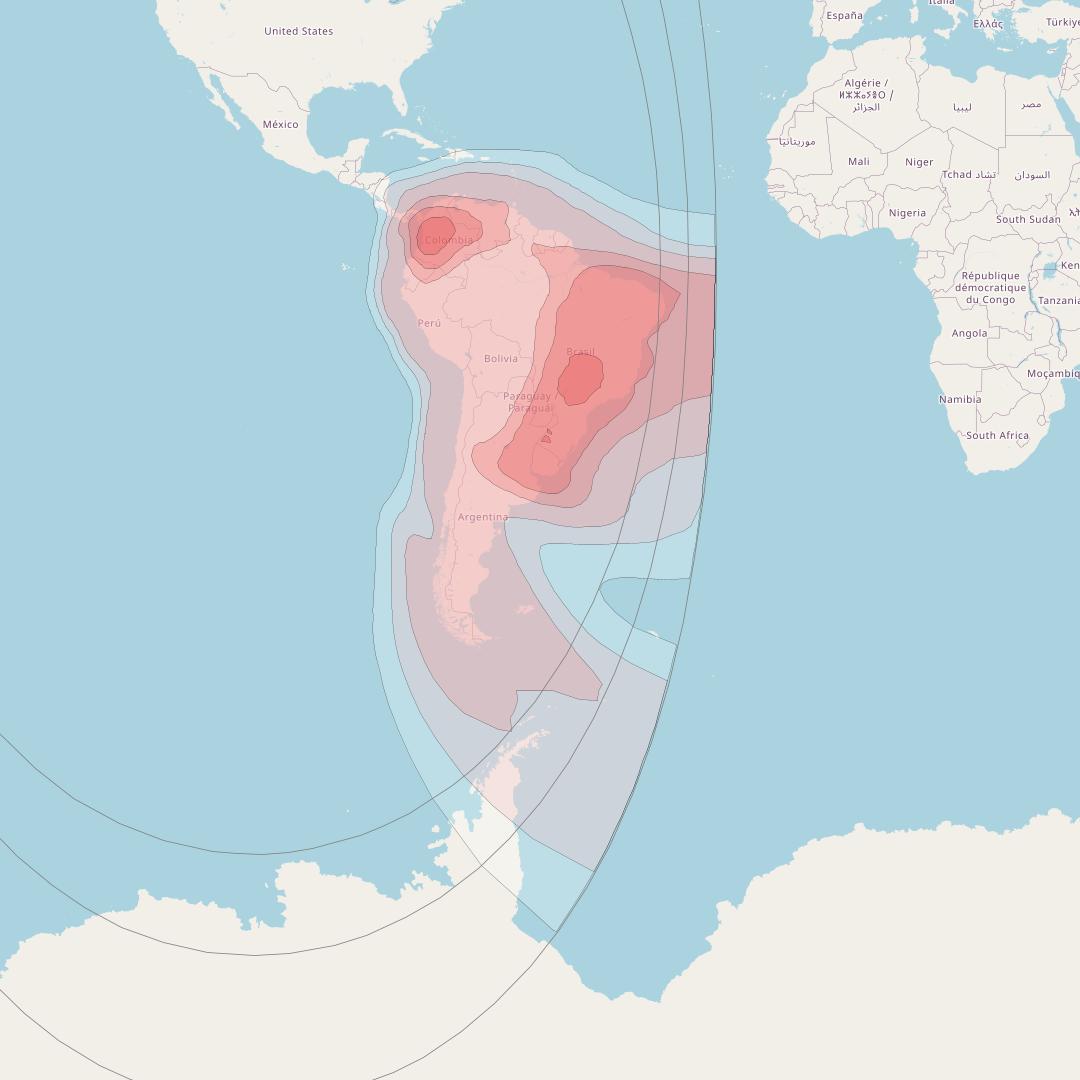 Anik G1 at 107° W downlink Ku-band South America beam coverage map