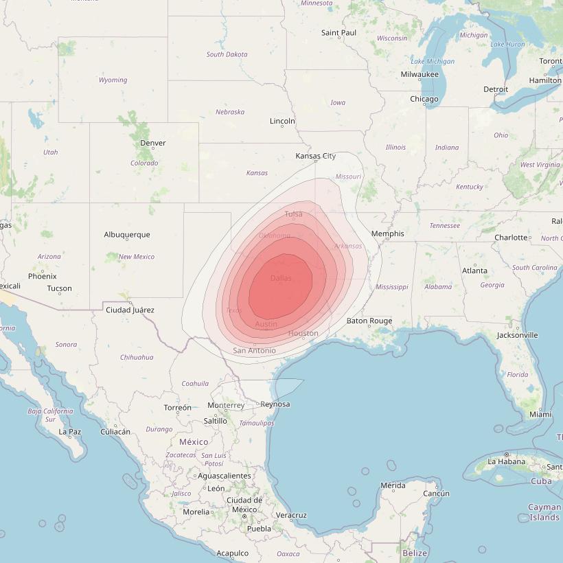 Echostar 14 at 119° W downlink Ku-band Spot A09 (Dallas) beam coverage map