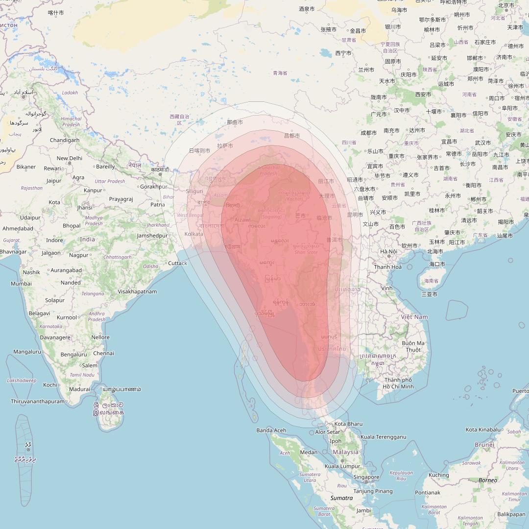 Asiasat 9 at 122° E downlink Ku-band Myanmar beam coverage map