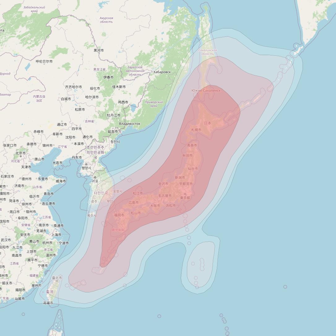 JCSat 4B at 124° E downlink Ku-band Japan beam coverage map