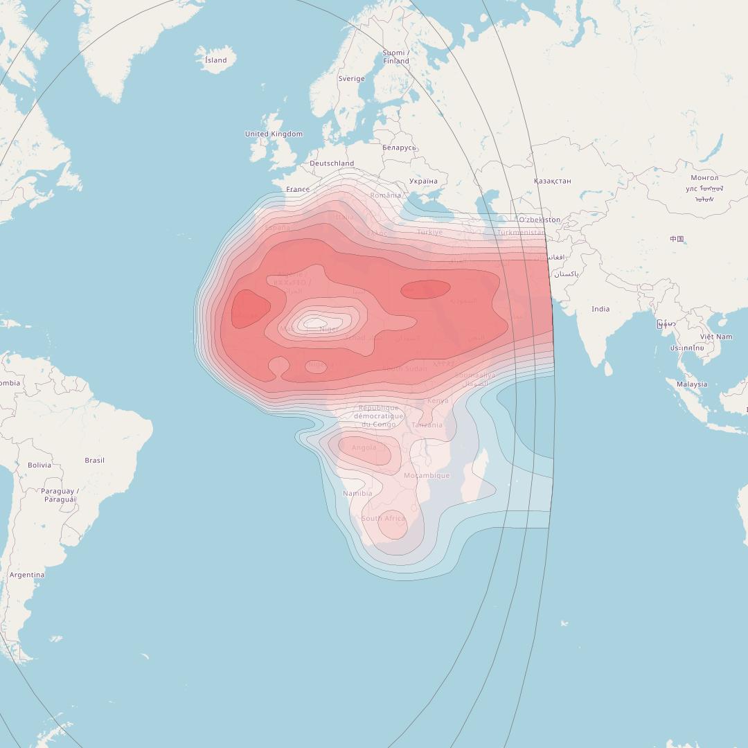 Express AM8 at 14° W downlink Ku-band Africa beam coverage map