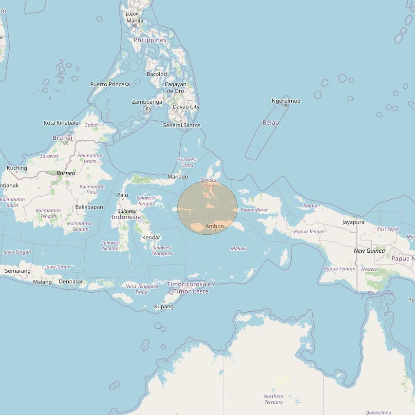 JCSat 1C at 150° E downlink Ka-band S02 (Moluccas/RHCP/A) User Spot beam coverage map
