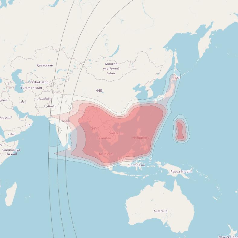 JCSat 1C at 150° E downlink Ku-band South East Asia beam coverage map