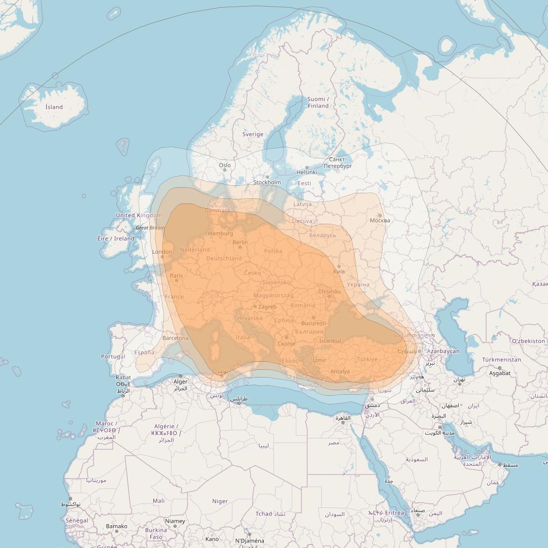 Eutelsat 16A at 16° E downlink Ka-band Europe C beam coverage map