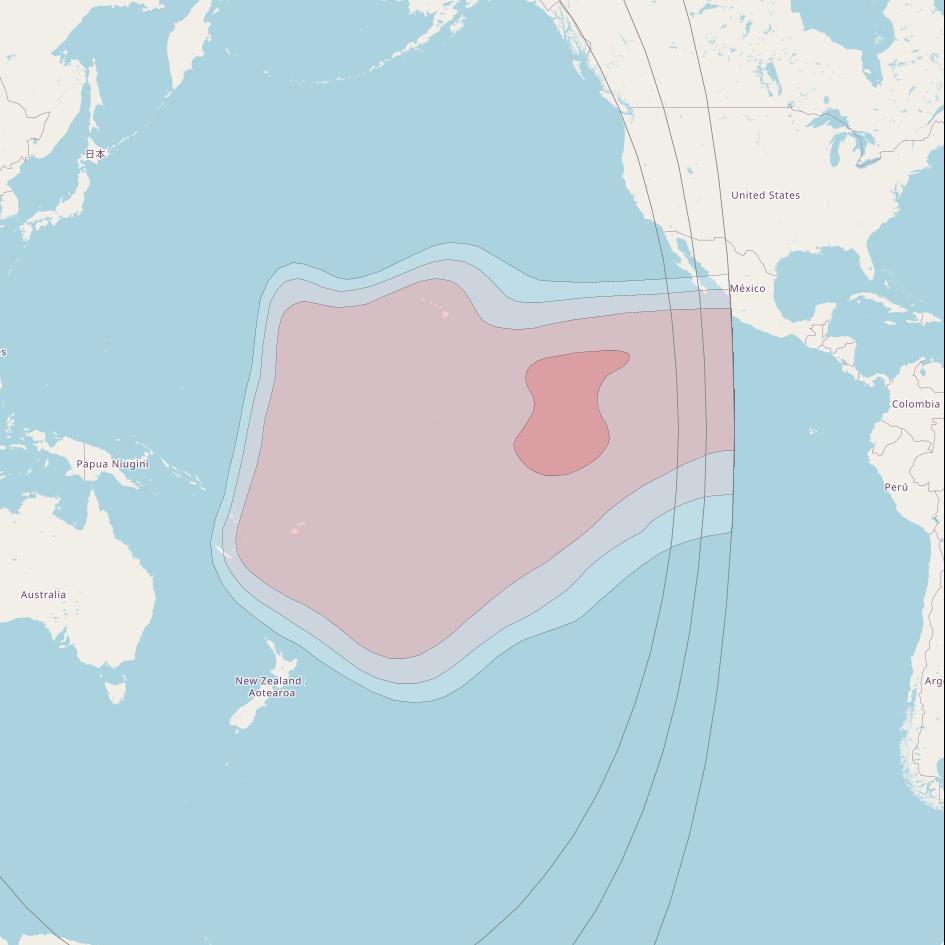 Eutelsat 174A at 174° E downlink Ku-band South East Pacific beam coverage map