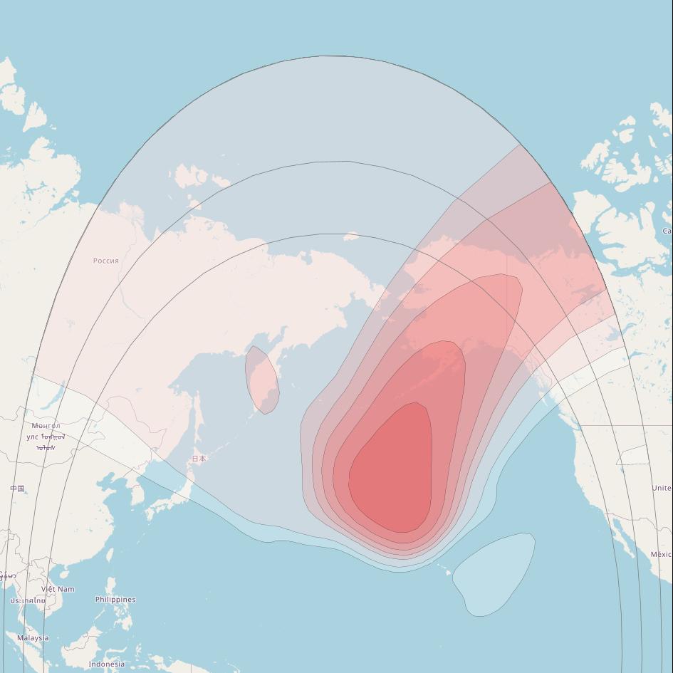 NSS 11 at 176° E downlink Ku-band CHT (Alaska, Canada, Japan, China) beam coverage map