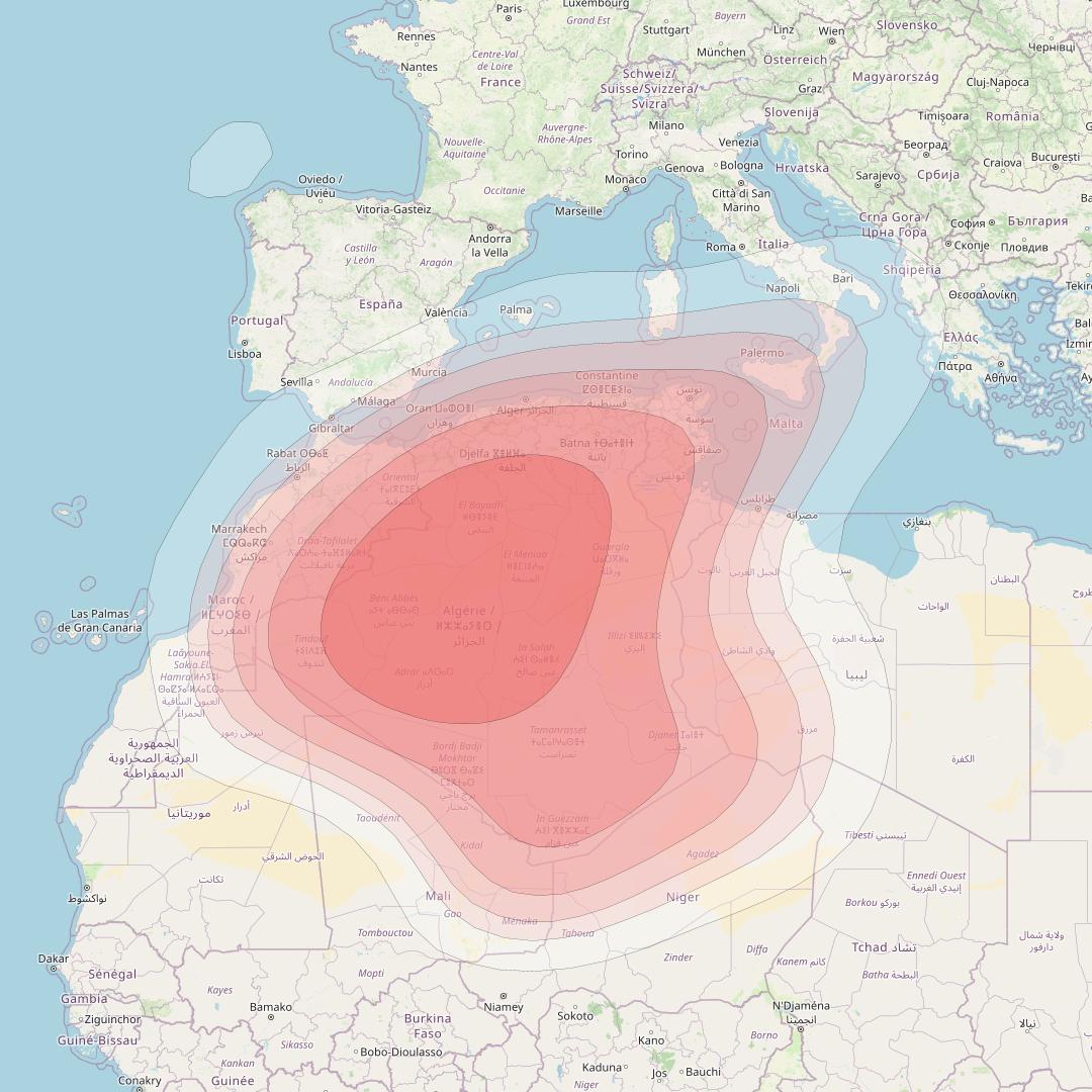 Intelsat 37e at 18° W downlink Ku-band Algeria beam coverage map