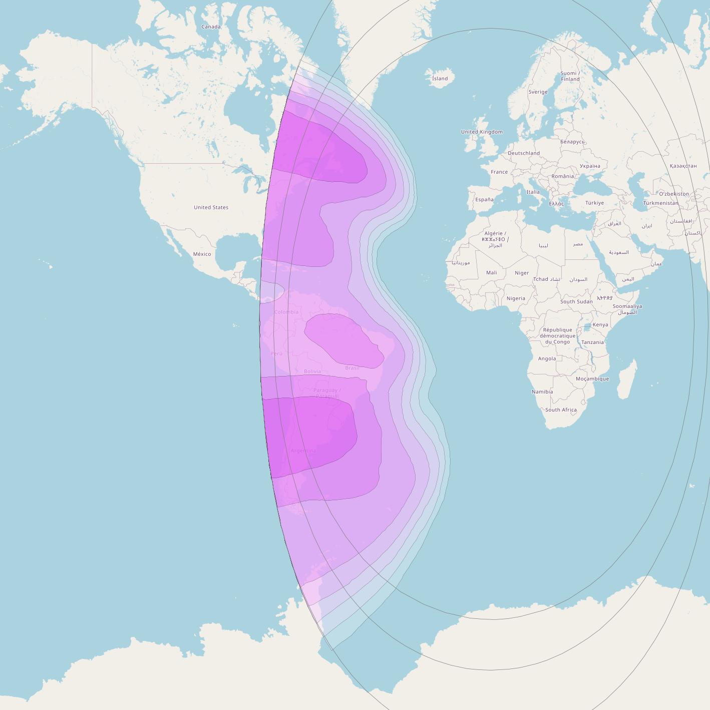 Intelsat 10-02 + MEV2 at 1° W downlink C-band West Hemi Beam coverage map
