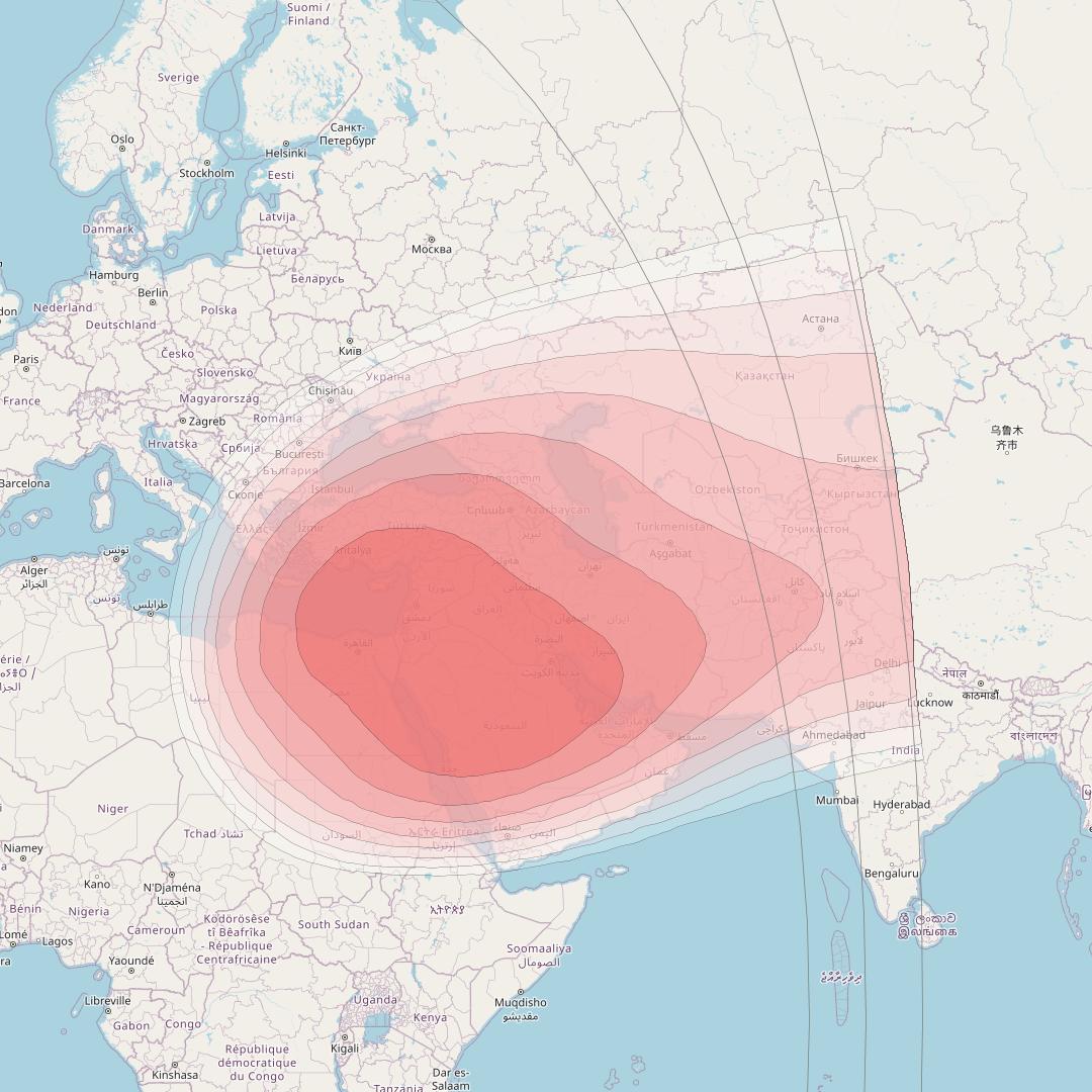 Intelsat 10-02 + MEV2 at 1° W downlink Ku-band Spot 2 Beam coverage map