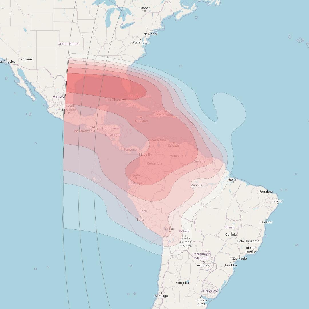 NSS 7 at 20° W downlink Ku-band Caribbean Andes Beam coverage map