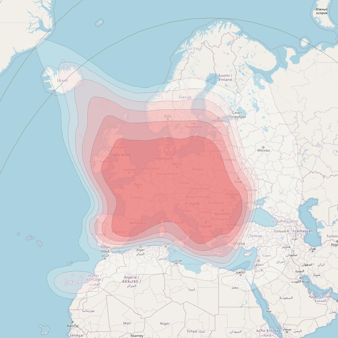 Astra 3B at 23° E downlink Ku-band Pan-European Beam coverage map