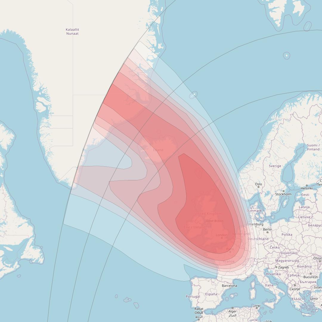 Astra 2E at 28° E downlink Ku-band UK Spot beam coverage map