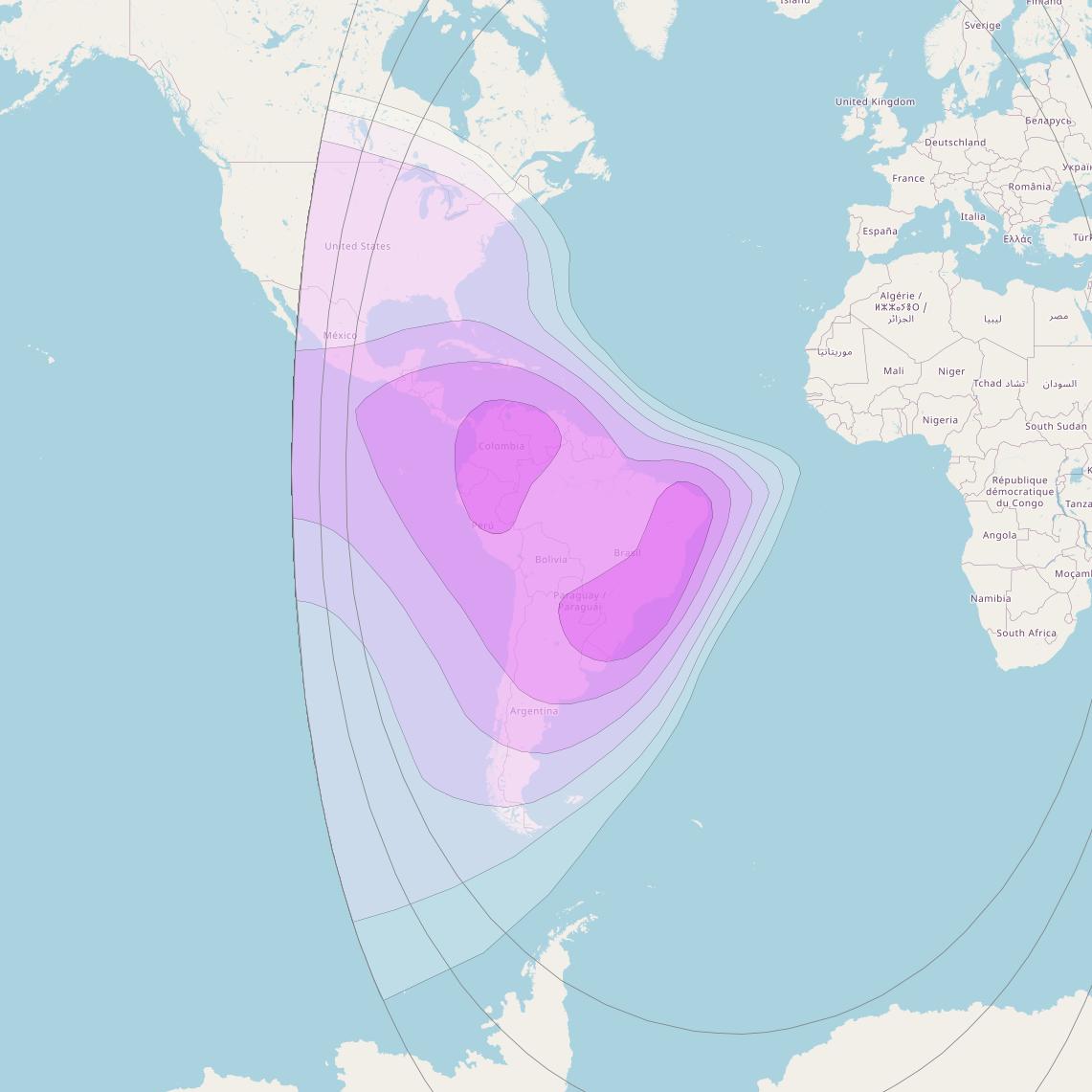Hispasat 30W-6 at 30° W downlink C-band Americas beam coverage map