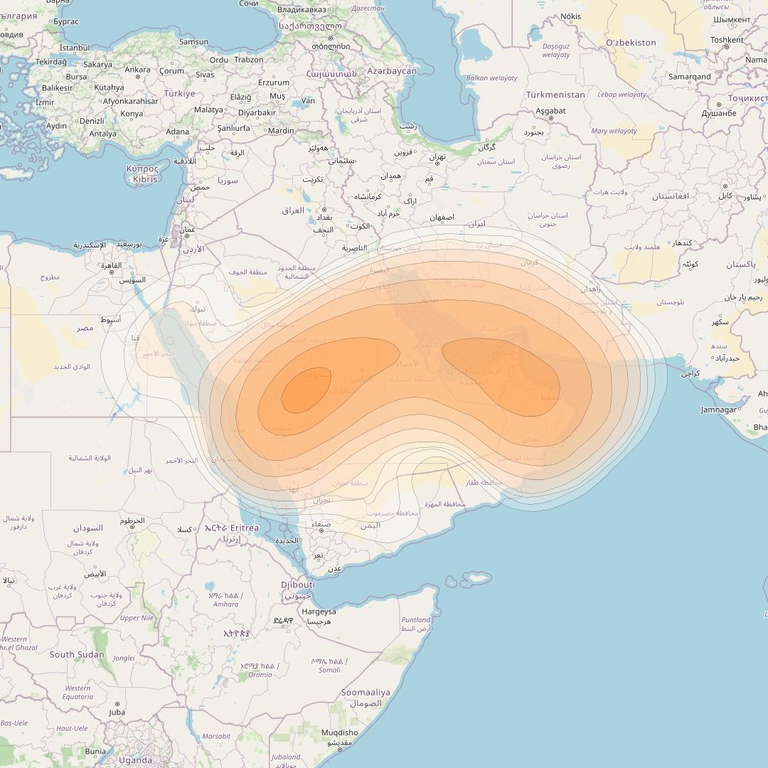 Arabsat 5A at 31° E downlink Ka-band Steerable beam coverage map