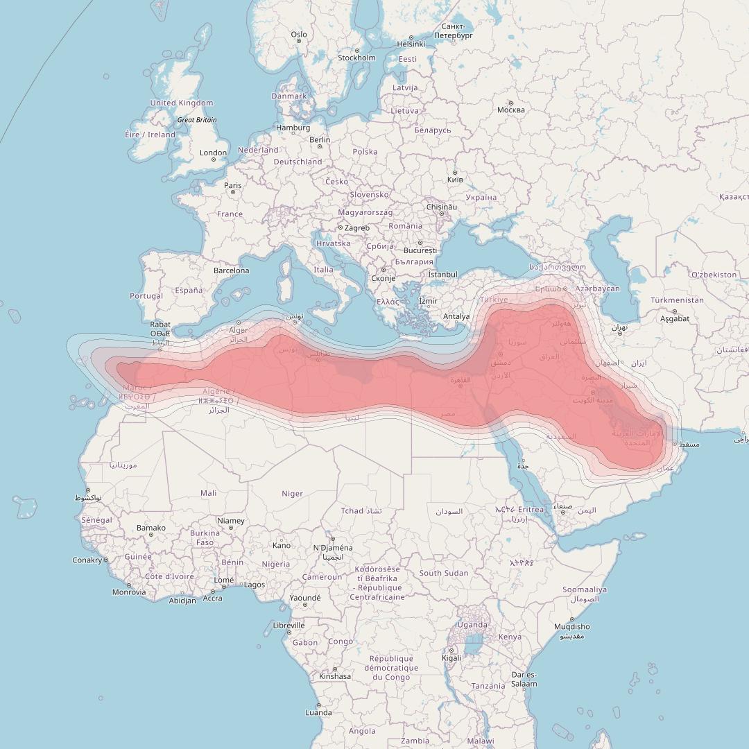 Turksat 5A at 31° E downlink Ku-band MENA beam coverage map