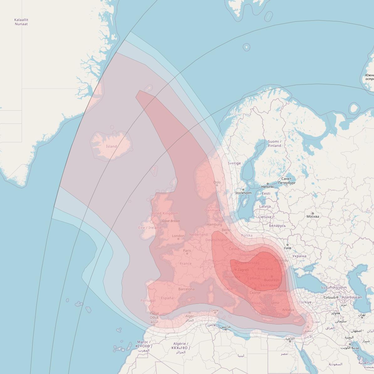 HellasSat 4 at 39° E downlink Ku-band Europe BSS beam coverage map