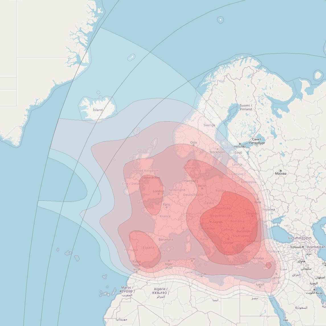 HellasSat 4 at 39° E downlink Ku-band Europe FSS beam coverage map