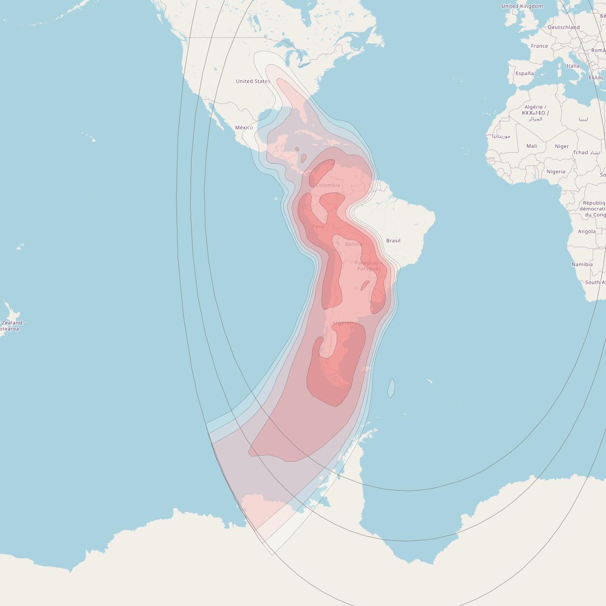 Intelsat 14 at 45° W downlink Ku-band Americas Beam coverage map