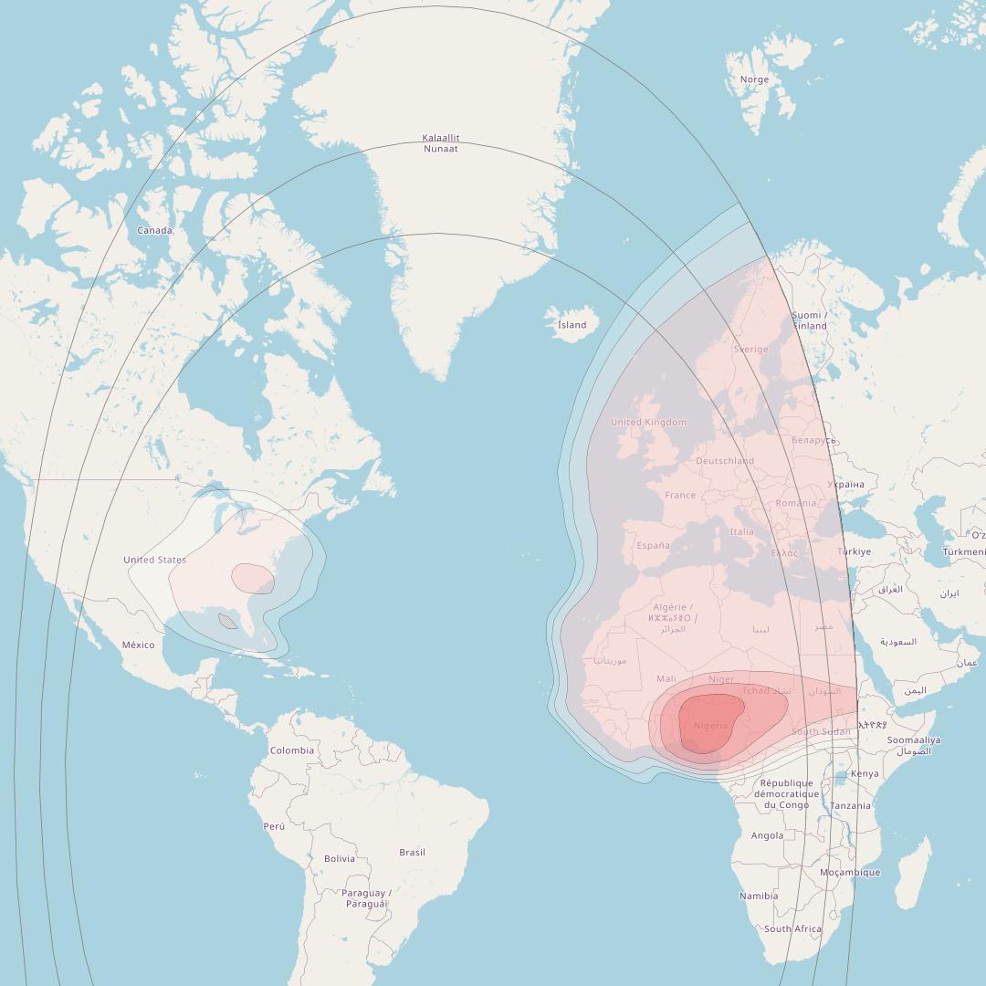 Intelsat 14 at 45° W downlink Ku-band US/Europe/Africa Beam coverage map