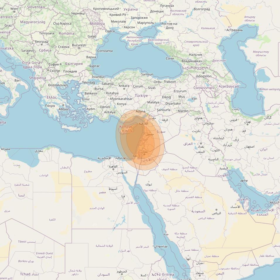 Al Yah 2 at 48° E downlink Ka-band Spot 05 User beam coverage map