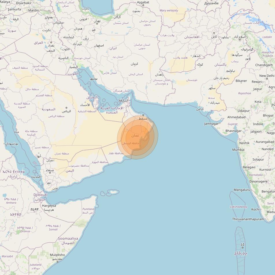 Al Yah 2 at 48° E downlink Ka-band Spot 34 User beam coverage map