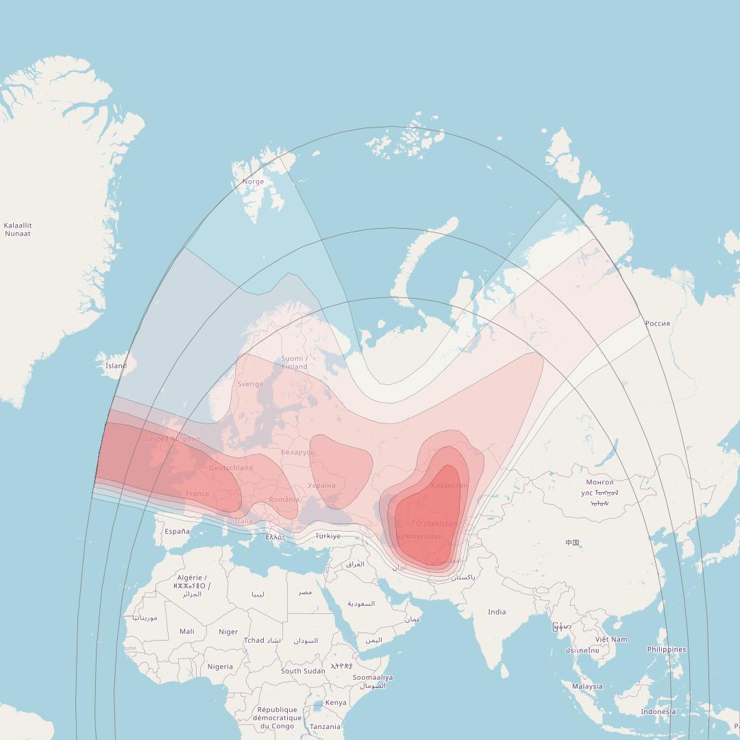 TurkmenAlem at 52° E downlink Ku-band West beam coverage map