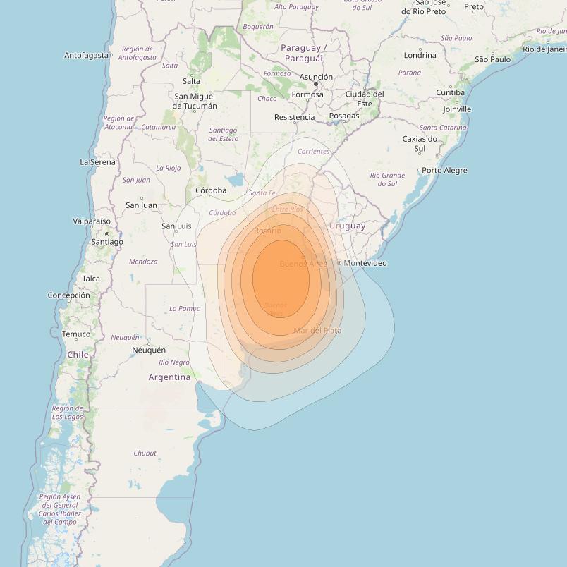 Amazonas 3 at 61° W downlink Ka-band Spot FW2D - Buenos Aires forward beam coverage map