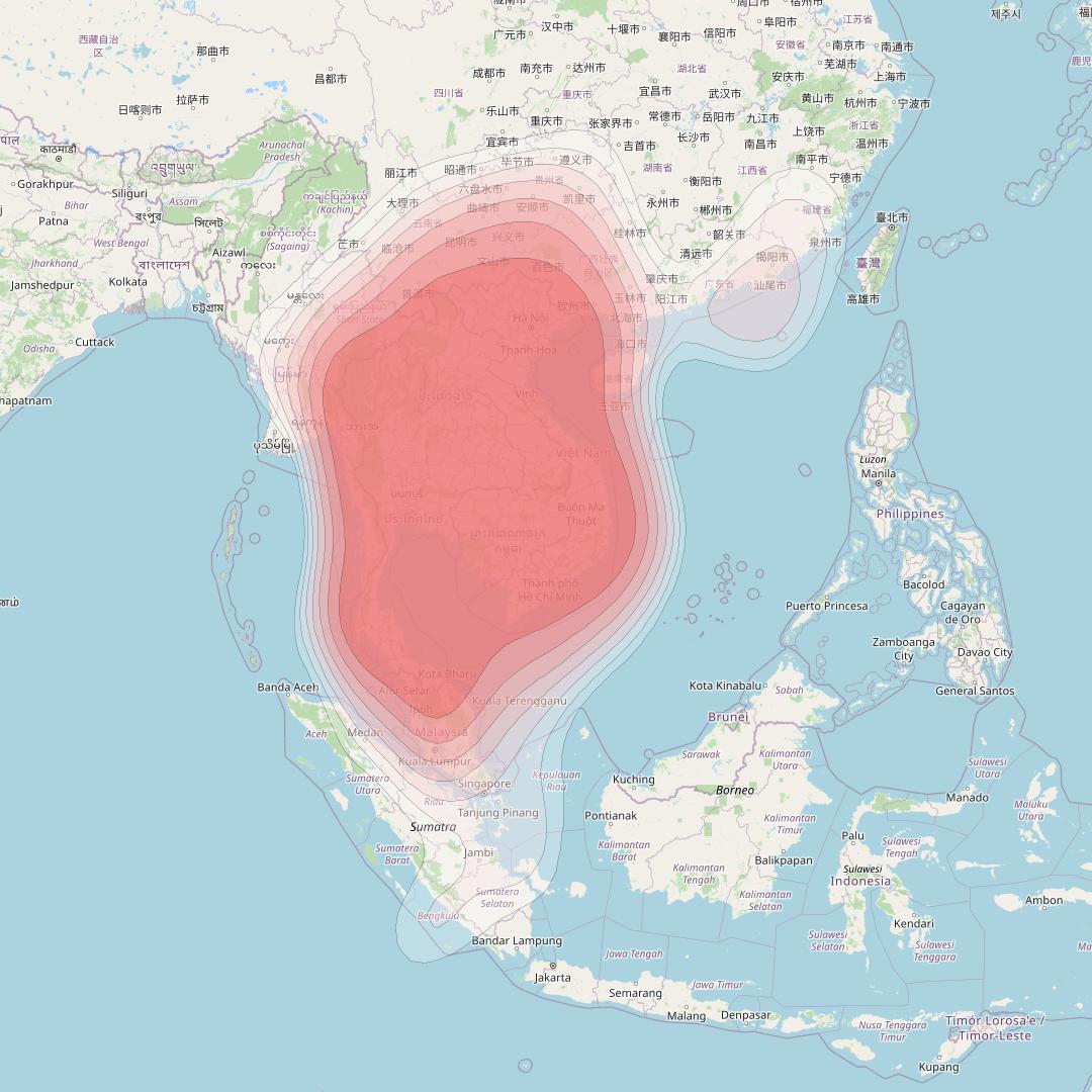 SES 8 at 95° E downlink Ku-band South East Asia beam coverage map