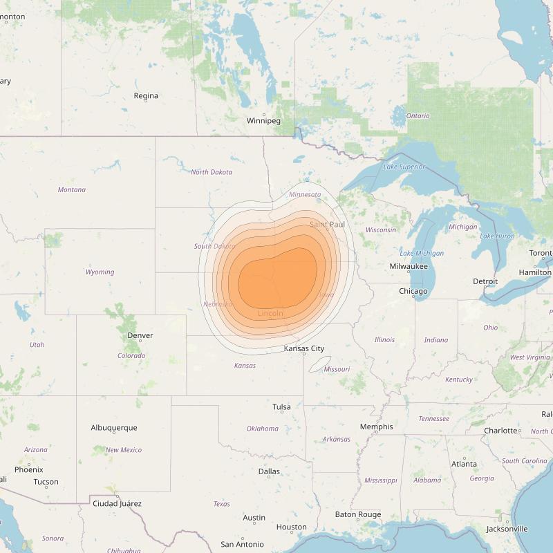 Directv 14 at 99° W downlink Ka-band Spot A17R (Sioux City) beam coverage map
